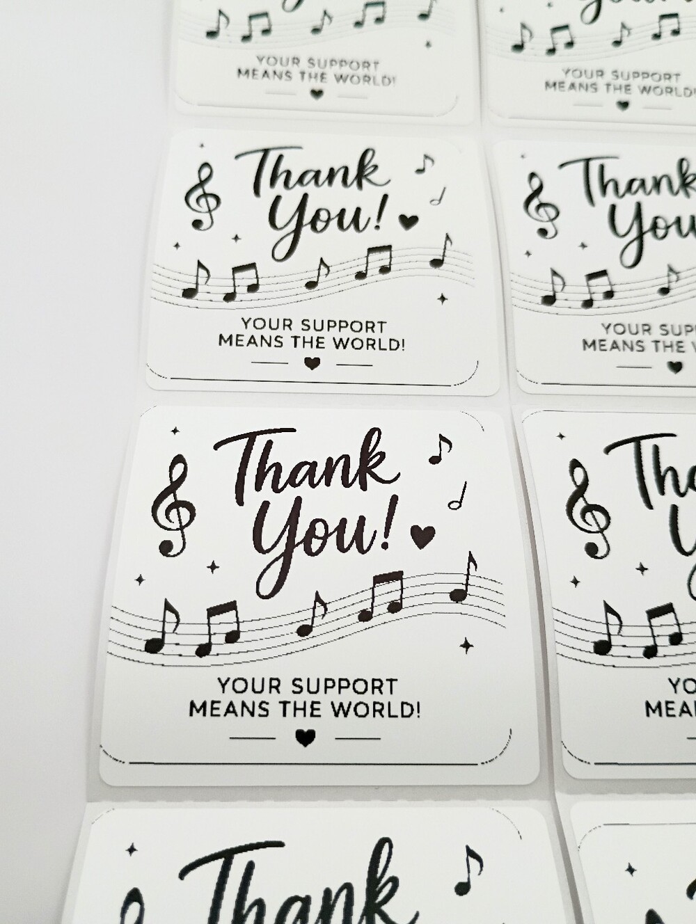 Thank You Musical Sticker Pack Set Of 10 - White & Black 2x2" - Picture 2 of 3